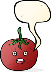 cartoon tomato with speech bubble