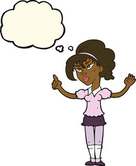 cartoon woman with idea with thought bubble