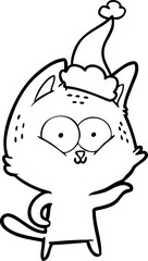 line drawing of a cat wearing santa hat