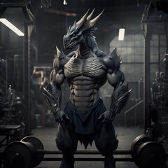 Fototapeta na wymiar A buff dragon at the Gym, a dragon working out, Generative Ai