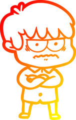 warm gradient line drawing annoyed cartoon boy
