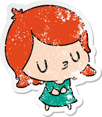 distressed sticker cartoon of a cute kawaii girl