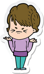 Obraz premium sticker of a cartoon frustrated woman