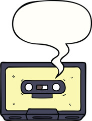 cartoon old cassette tape and speech bubble