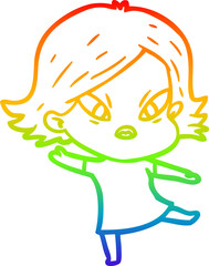rainbow gradient line drawing cartoon stressed woman