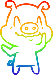 rainbow gradient line drawing nervous cartoon pig