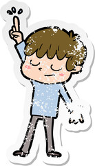 distressed sticker of a cartoon happy boy