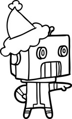 line drawing of a robot wearing santa hat