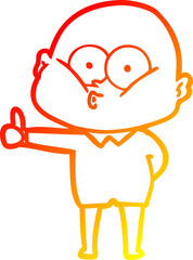 warm gradient line drawing cartoon bald man staring