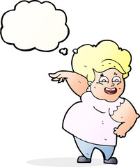 cartoon overweight woman with thought bubble