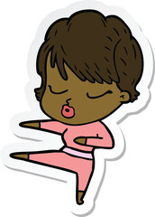 sticker of a cartoon woman with eyes shut