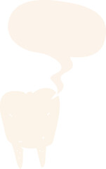 cartoon tooth and speech bubble in retro style