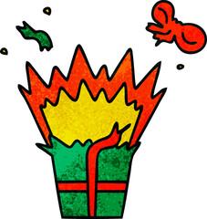 quirky hand drawn cartoon of an explosive present