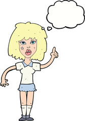 cartoon tough woman with idea with thought bubble