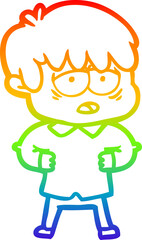 rainbow gradient line drawing cartoon exhausted boy