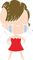 flat color style cartoon crying girl