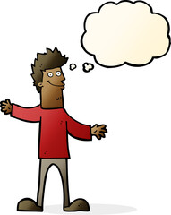 cartoon happy man with thought bubble