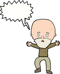 cartoon panicking old man with speech bubble