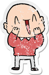 distressed sticker of a happy cartoon bald man