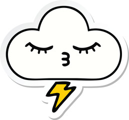 sticker of a cute cartoon thunder cloud