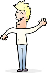 cartoon happy man waving