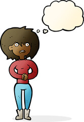 cartoon worried woman with thought bubble