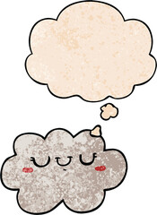cute cartoon cloud and thought bubble in grunge texture pattern style