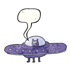 speech bubble textured cartoon flying saucer
