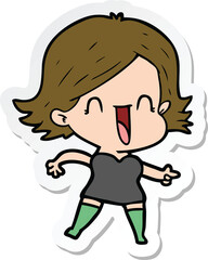 sticker of a cartoon laughing woman pointing