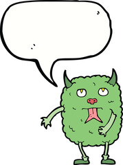 funny cartoon monster with speech bubble