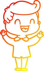 warm gradient line drawing cartoon happy man