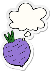 cartoon vegetable and thought bubble as a printed sticker