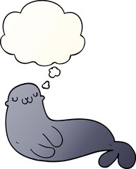 cute cartoon seal and thought bubble in smooth gradient style