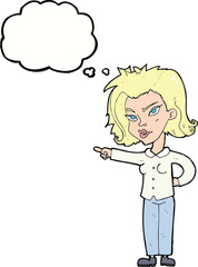 cartoon woman pointing with thought bubble