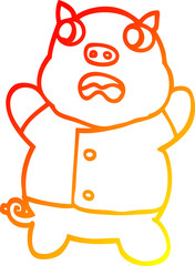 warm gradient line drawing cartoon funny pig