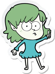 sticker of a cartoon shocked elf girl
