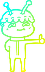 cold gradient line drawing friendly cartoon spaceman