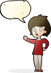 cartoon happy woman with speech bubble