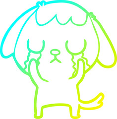 cold gradient line drawing cute cartoon dog crying
