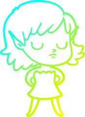 cold gradient line drawing cartoon elf girl