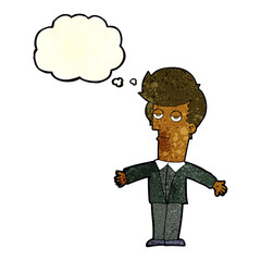 cartoon bored man with thought bubble