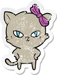 distressed sticker of a cute cartoon cat