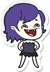 sticker of a cartoon laughing vampire girl