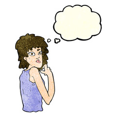 cartoon surprised woman with thought bubble