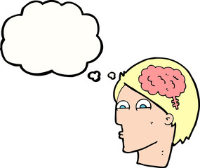 cartoon head with brain symbol with thought bubble