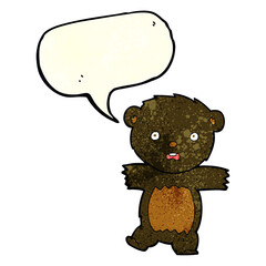 cartoon shocked black bear cub with thought bubble