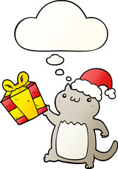 cute cartoon christmas cat and thought bubble in smooth gradient style