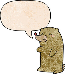 cute cartoon bear and speech bubble in retro texture style