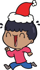 laughing line drawing of a man wearing santa hat