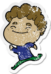 distressed sticker of a cartoon friendly man